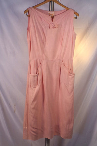 1950s Futurama Modes Pink Pocketed Linen Dress - Sz S