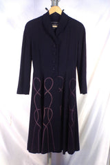 Swirly 1940s Livingston Bros San Francisco Navy Blue Women's Long Jacket - Sz S