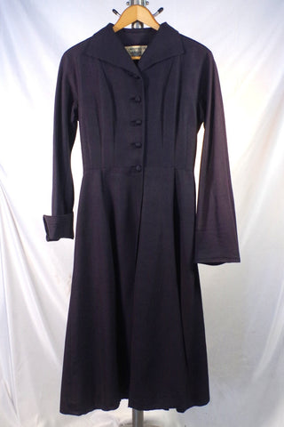 1940s-50s I. Magnin & Co. Ranleigh Fashions Navy Blue Dress - S