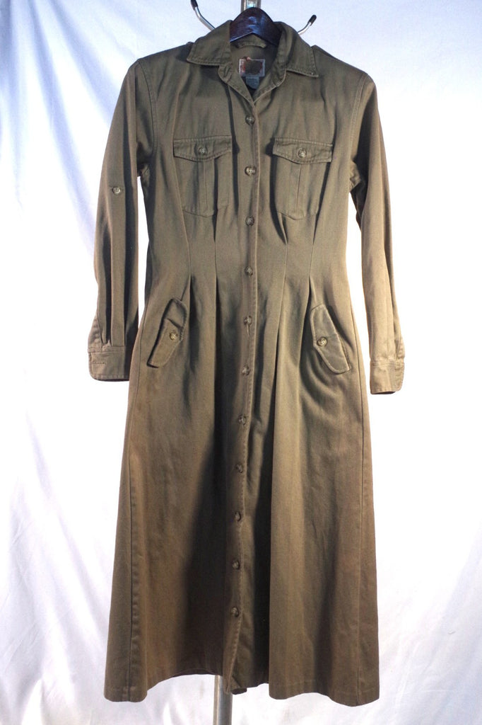 Vintage Banana Republic Pleated Beige Khaki Utility Dress - Sz S