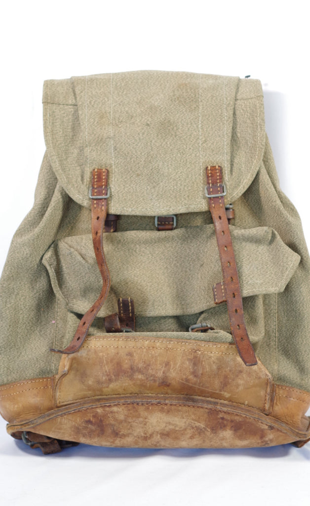Vintage Greeen Canvas and Leather Backpack