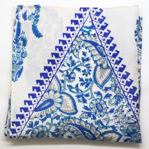 Flowing White and Blue Paisley Pocket Square by Put This On