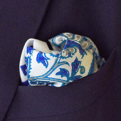 Flowing White and Blue Paisley Pocket Square by Put This On