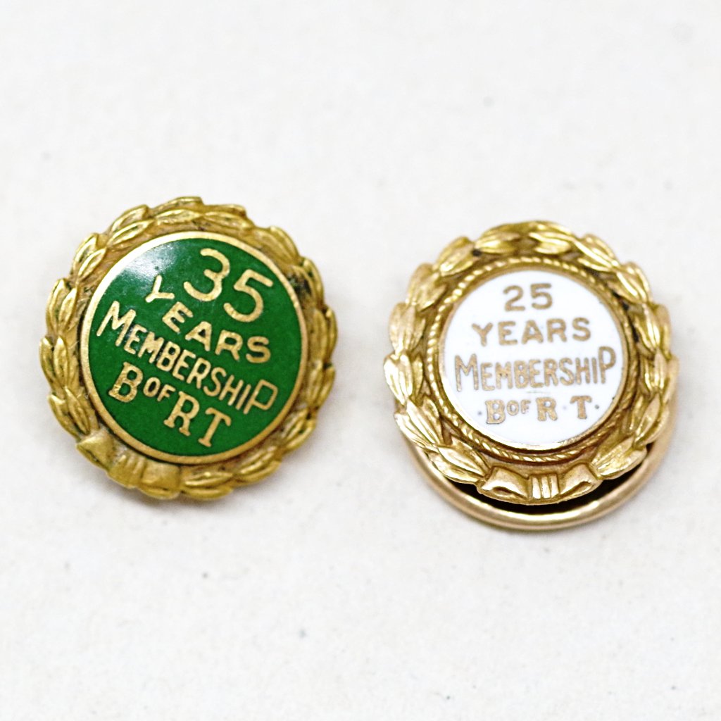 Gold Plated Brotherhood of Railroad Trainmen Membership Screwback Pins