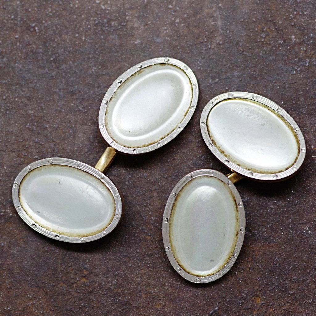 14kt Gold Ovular Mother of Pearl Cufflinks