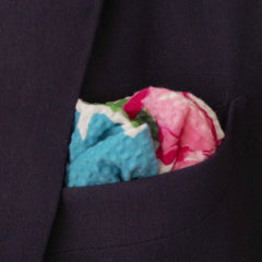 Big Pink and Blue Floral Seersucker Pocket Square by Put This On
