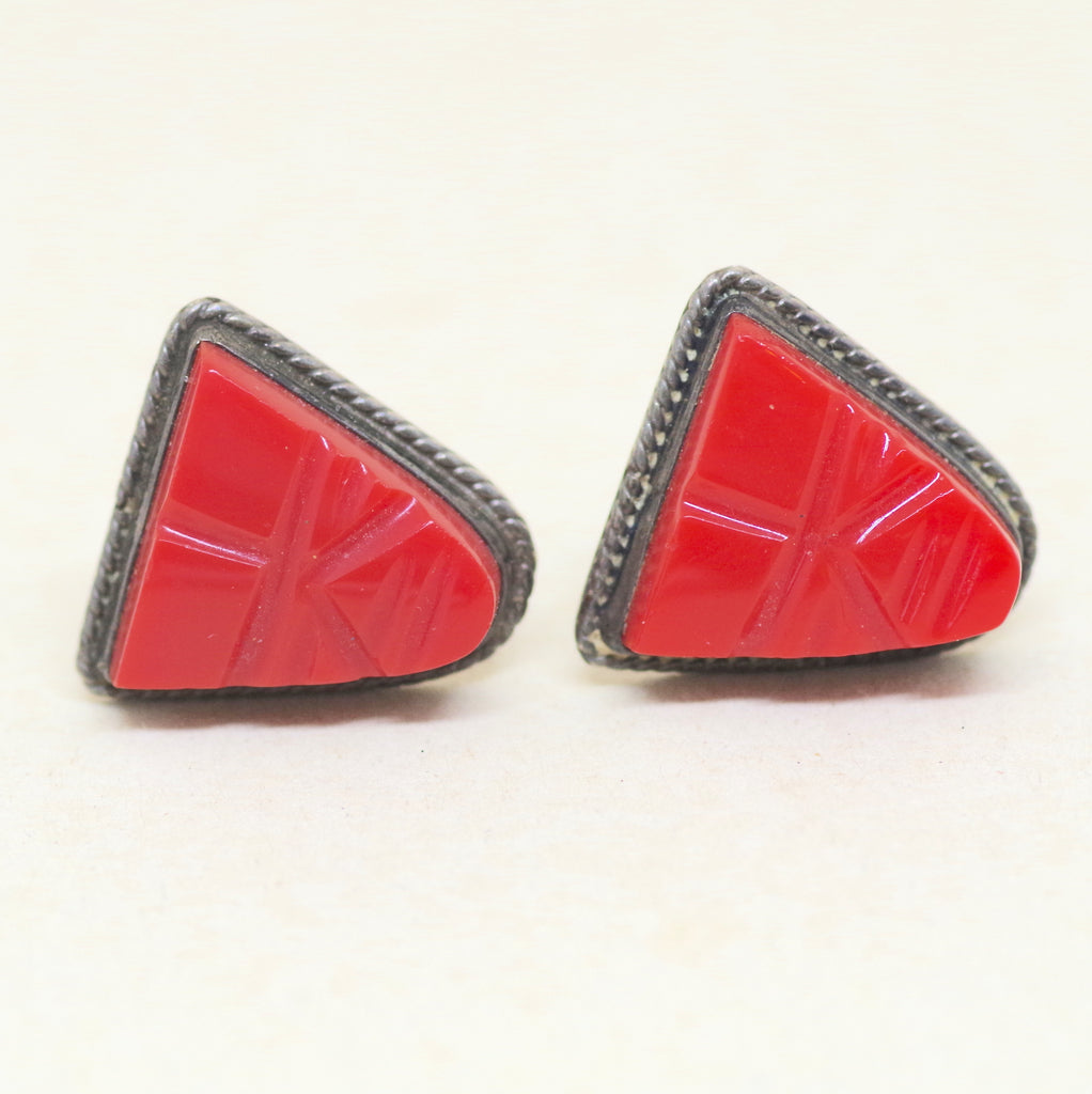 Sterling Red Triangular Cufflinks