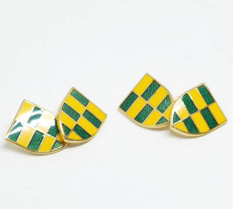 Green and Yellow Enameled Coat of Arms Cufflinks