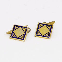Vintage Art Deco 10kt Gold Cufflinks w/ Blue Enamel Design