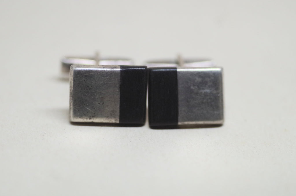 Black and Sterling Silver Cufflinks