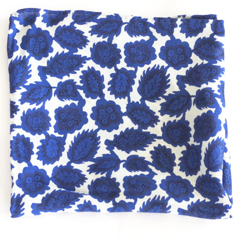 Multi-Floral Pattern Blue and White Rayon Pocket Square by Put This On