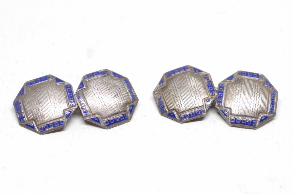 Etched Sterling Silver Octagonal Cufflinks