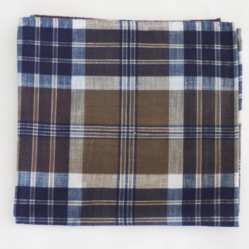 Earth Tone Brown and Blue Madras Cotton Pocket Square by Put This On