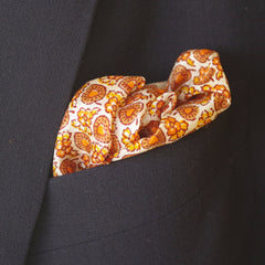 Bright Autumnal Yellow and Orange Floral Rayon Pocket Square by Put This On
