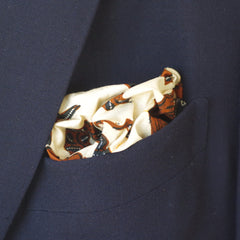 Earthy Cream, Brown, and Blue Cotton Pocket Square by Put This On