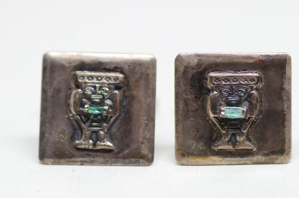 Sterling Silver and Turquoise Aztec Cufflinks