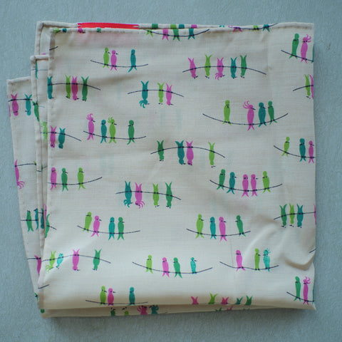 Cheerful Birds on a Wire 1950s Rayon Pocket Square by Put This On