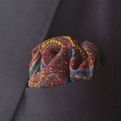 Blooming Burgundy, Blue, and Gold Wool Pocket Square by Put This On