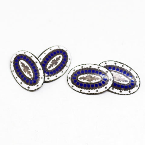 Stunning Blue and White Enamel on Silver Cufflinks