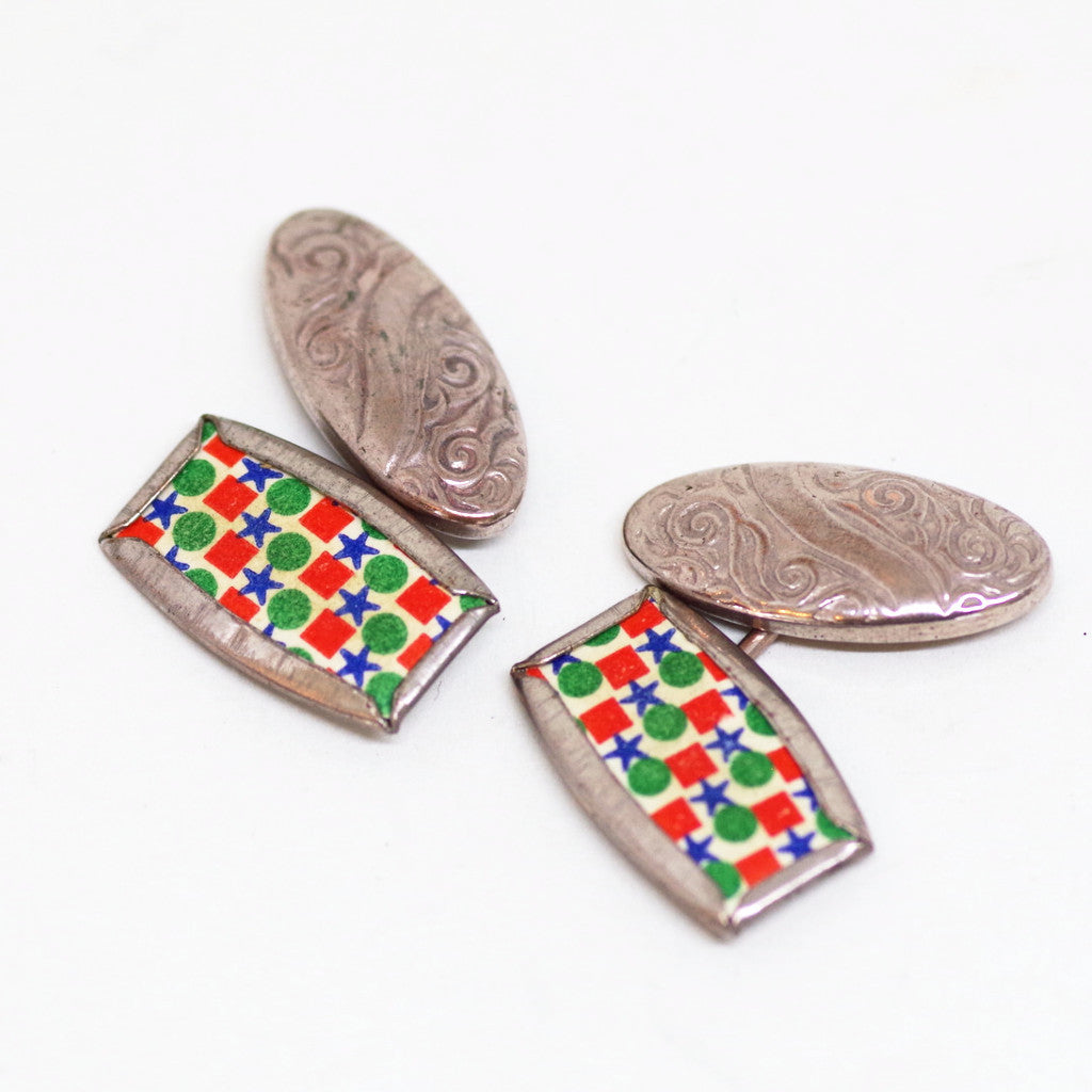 Funky Red, Blue, and Green 1930s Cufflinks