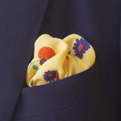Sunny Fruits & Flowers Yellow Rayon Pocket Square by Put This On