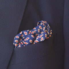 Busy Little Navy and Red Paisley Rayon Pocket Square