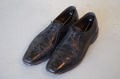 Vintage Banister's Shoes Black Calfskin Longwing Brogues Size 10A