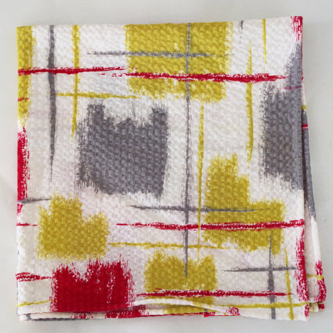Painterly Red, White, and Yellow Seersucker Cotton Pocket Square by Put This On