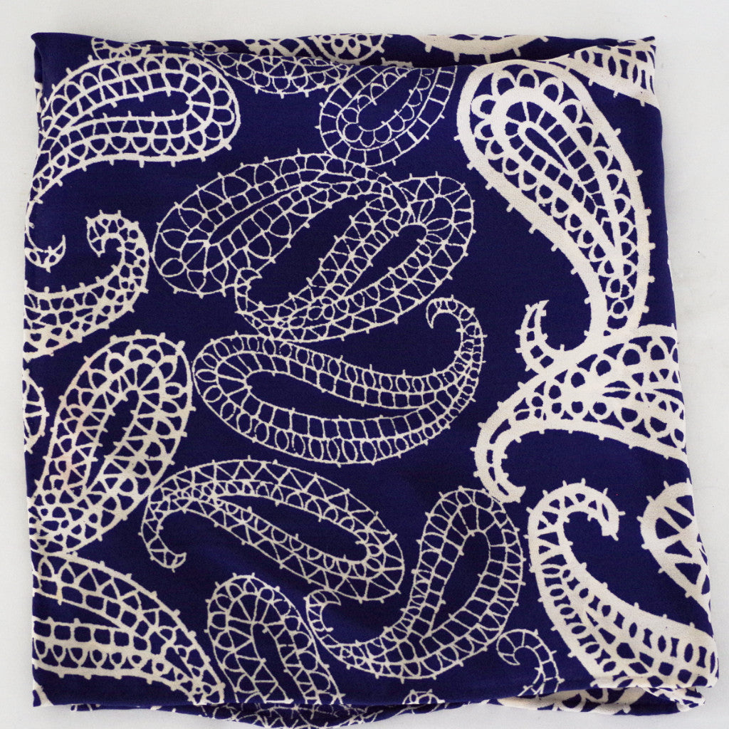 Midnight Blue and White Paisley Rayon Pocket Square by Put This On