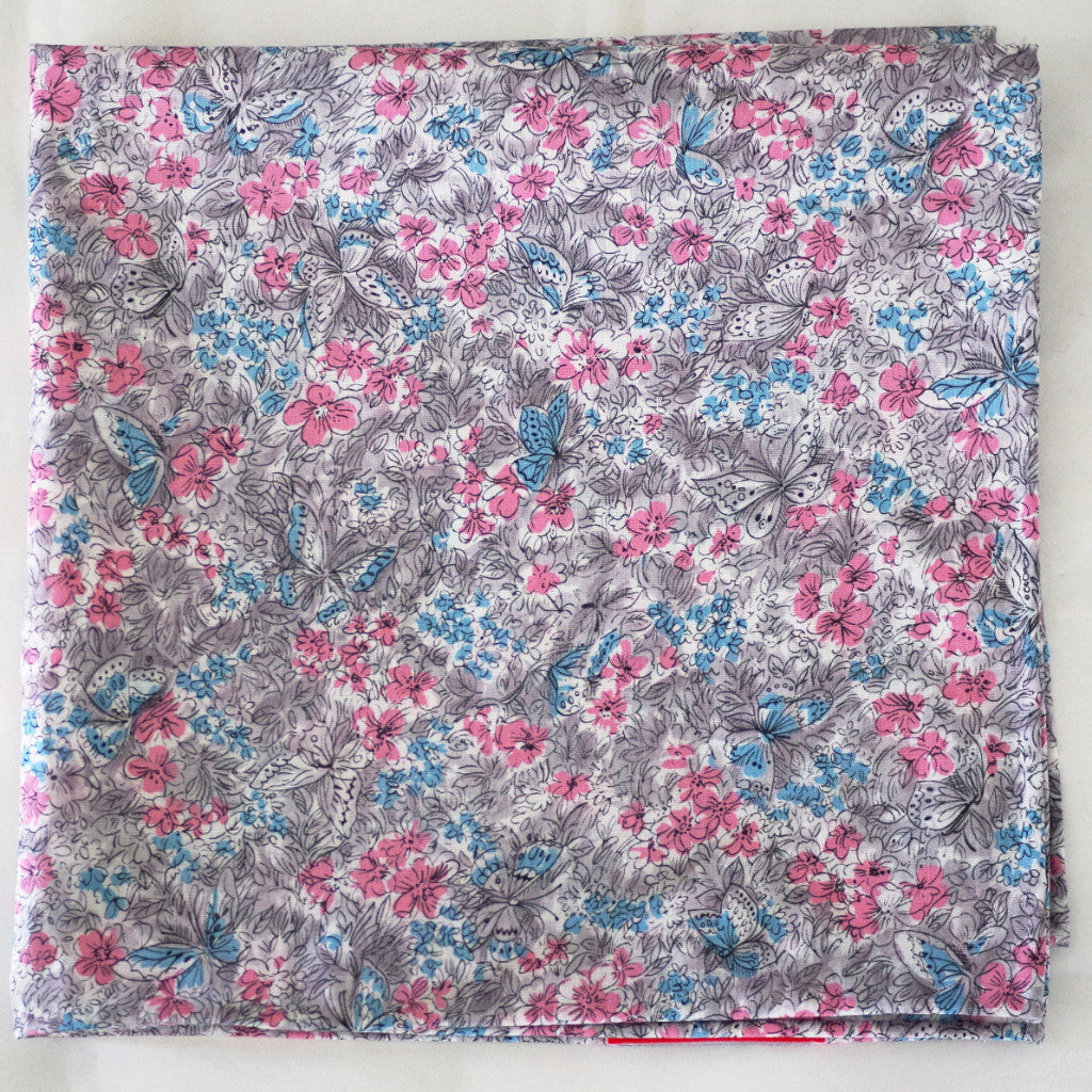 Charming Light Blue and Pink Floral Cotton Pocket Square by Put This On