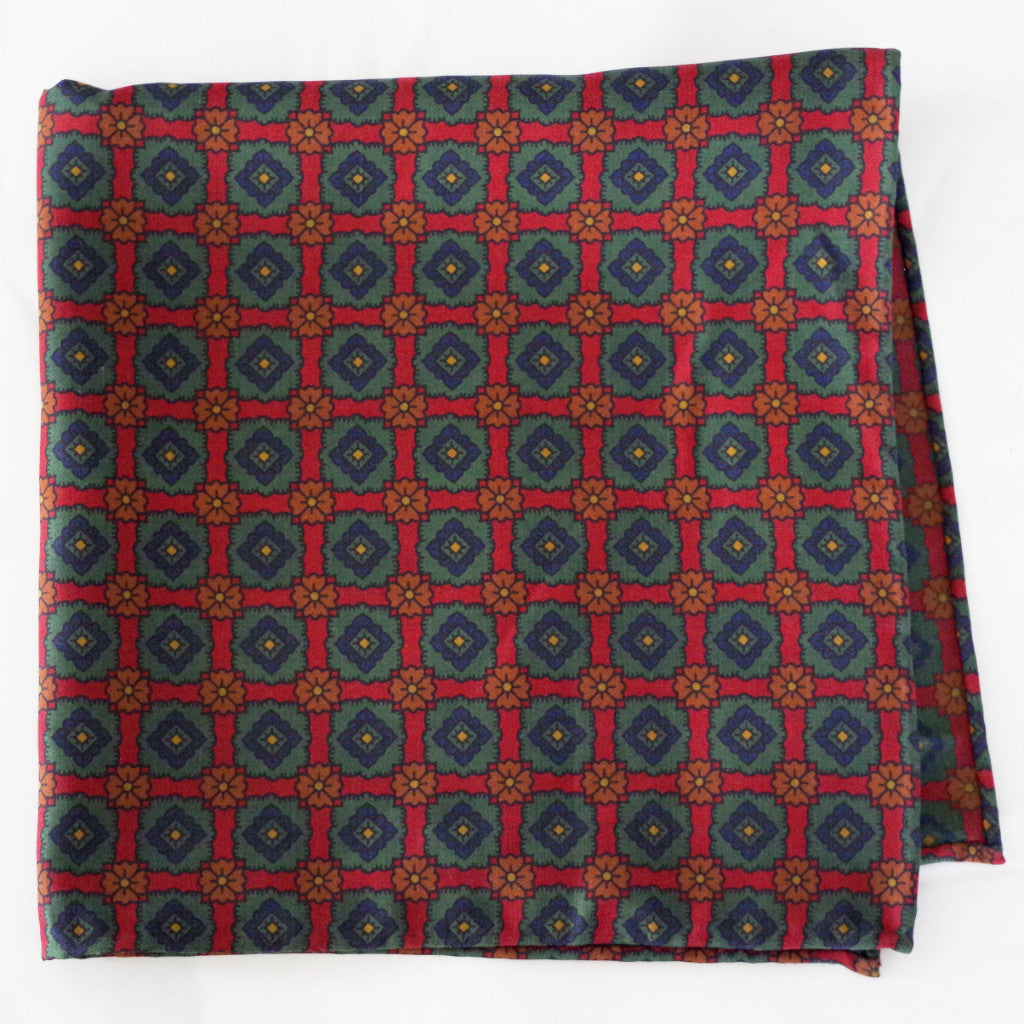 Bold Red and Green Madder Rayon Pocket Square by Put This On