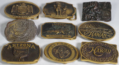 1970s Solid Brass State Belt Buckles