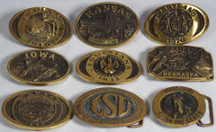1970s Solid Brass State Belt Buckles