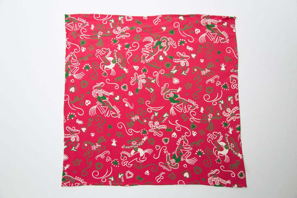 Terrific Red, Green and White Hearts & Cowboys Silk Pocket Square by Put This On