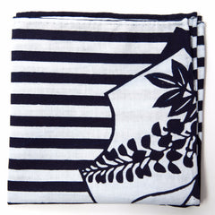 Delightful Navy and White Floral and Stripes Cotton Pocket Square by Put This On